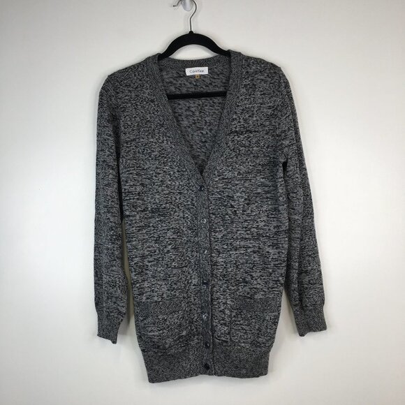 Calvin Klein Gray Heathered Lightweight Cardigan Front Pockets Size M - Picture 1 of 11